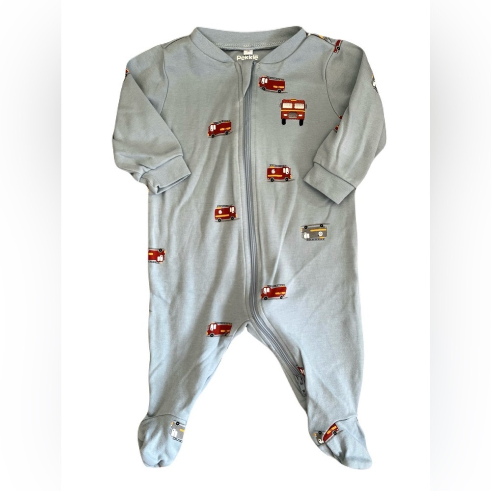 Pekkle Cozy Blue Footie with Fire Truck Design
